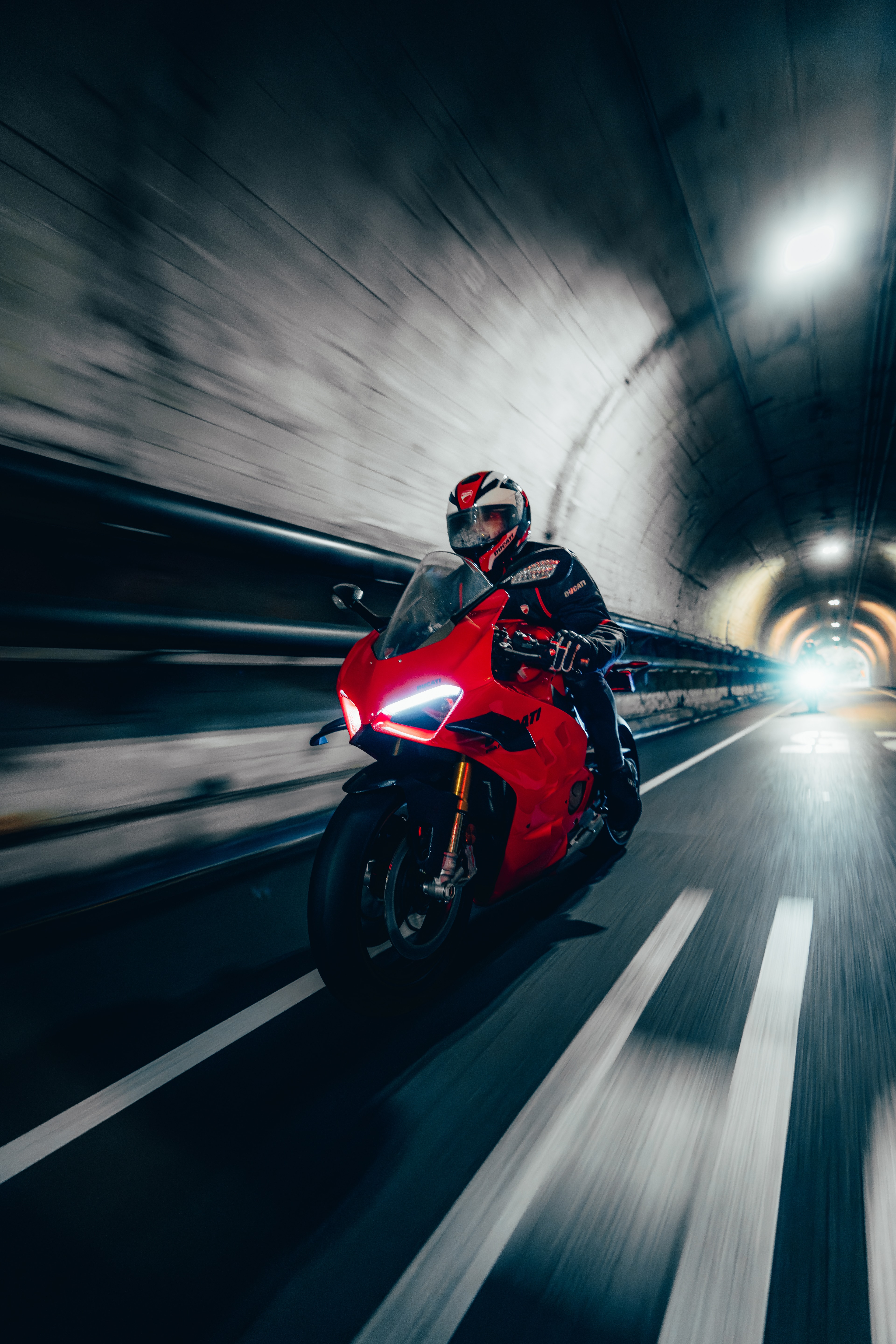 Ducati Panigale V4S through a Bay Area tunnel, motion blur
