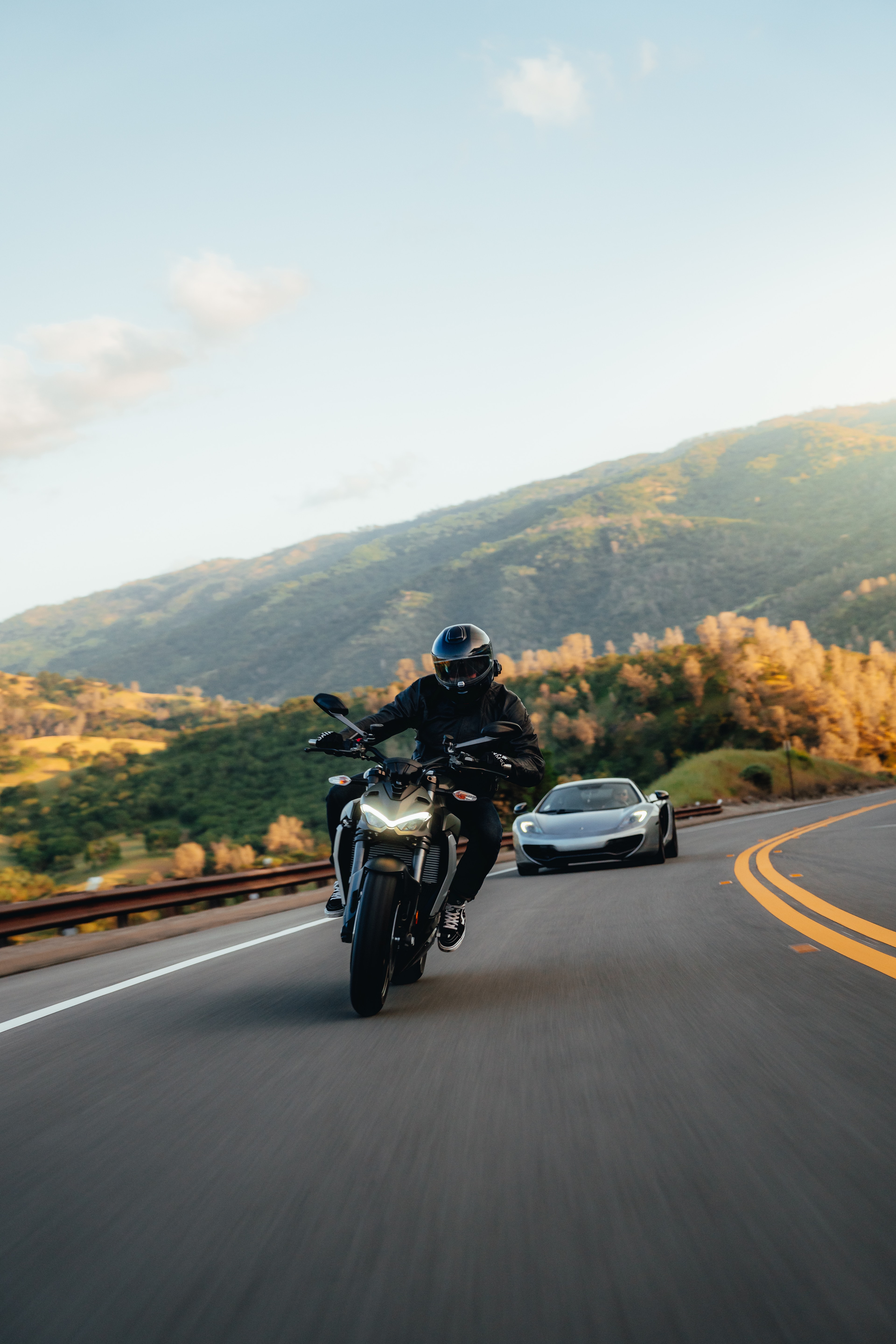Ducati Street Fighter — light catching the naked engine, in motion