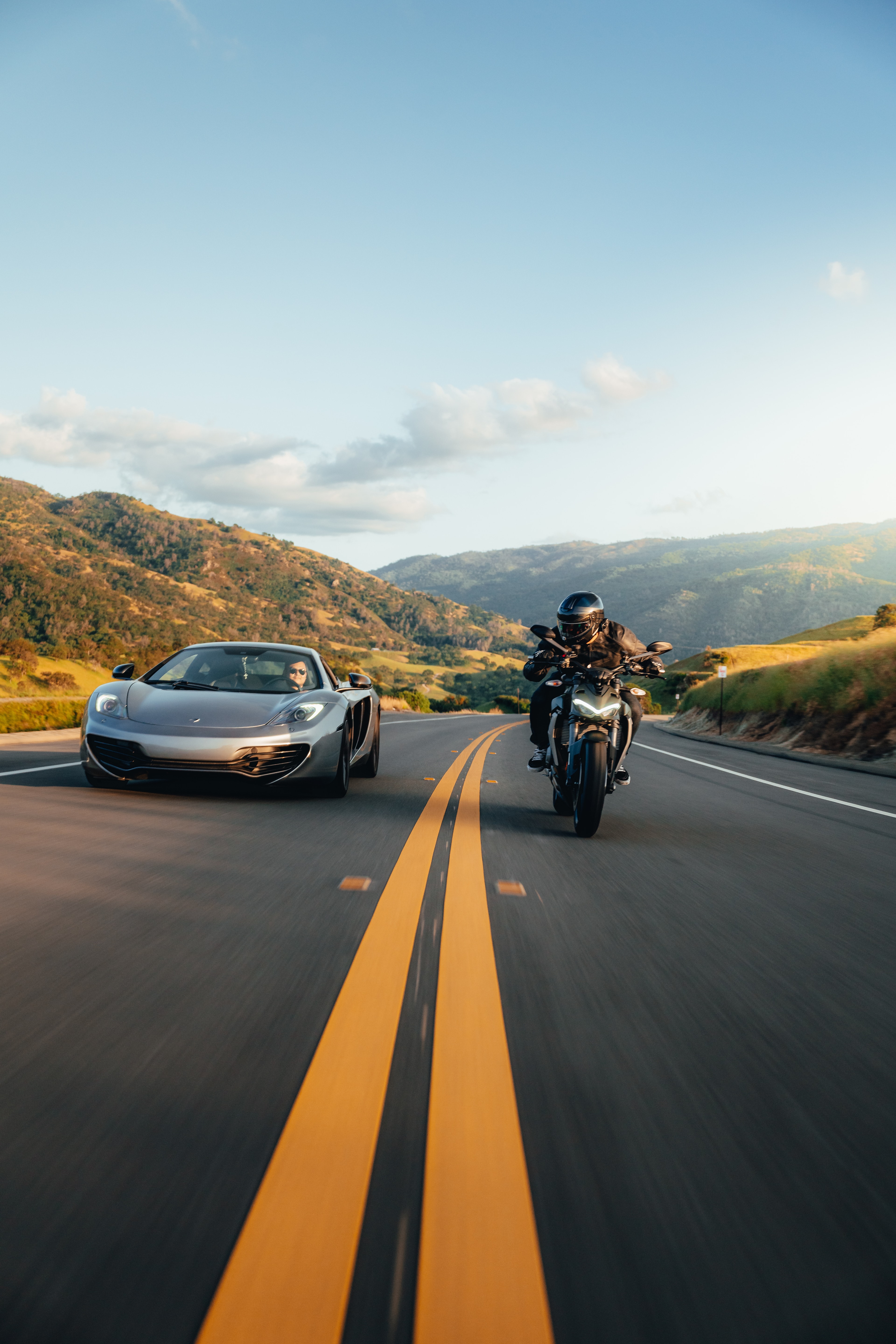 Ducati Street Fighter — Bay Area inland road, golden light