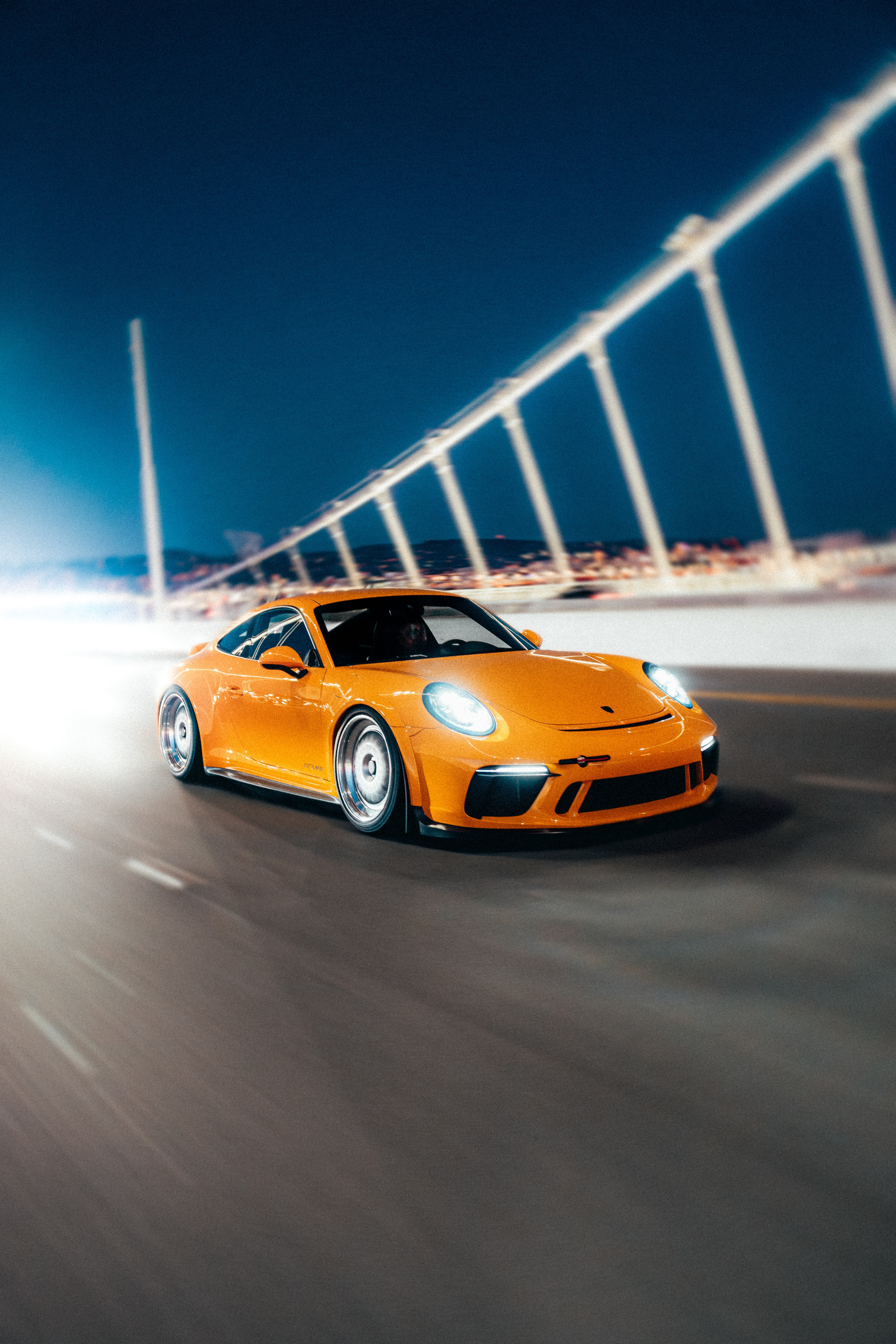 911 GT3 driving across the Bay Bridge at night